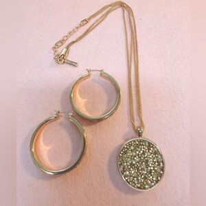 Kenneth Cole Gold Hoop Earrings and Pendant Set